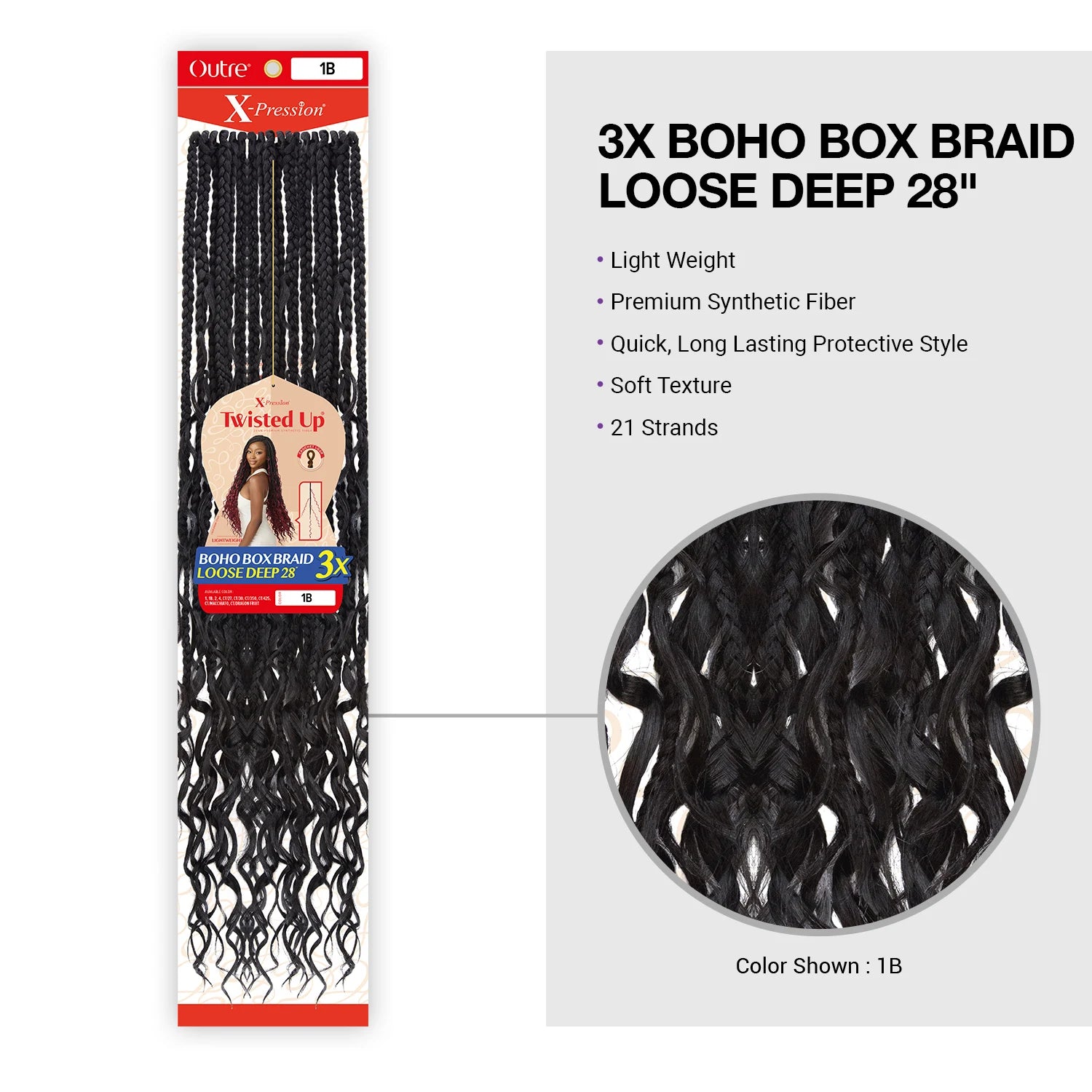 Outre Synthetic Crochet Braids X-Pression Twisted Up 3X Boho Box Braid Loose Deep 28"