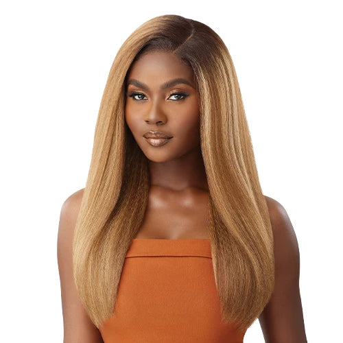 Outre Human Hair Blend Glueless HD 5X5 Lace Closure Wig Kinky Straight 24" - Long, Natural Curl Style Added, Premium Quality