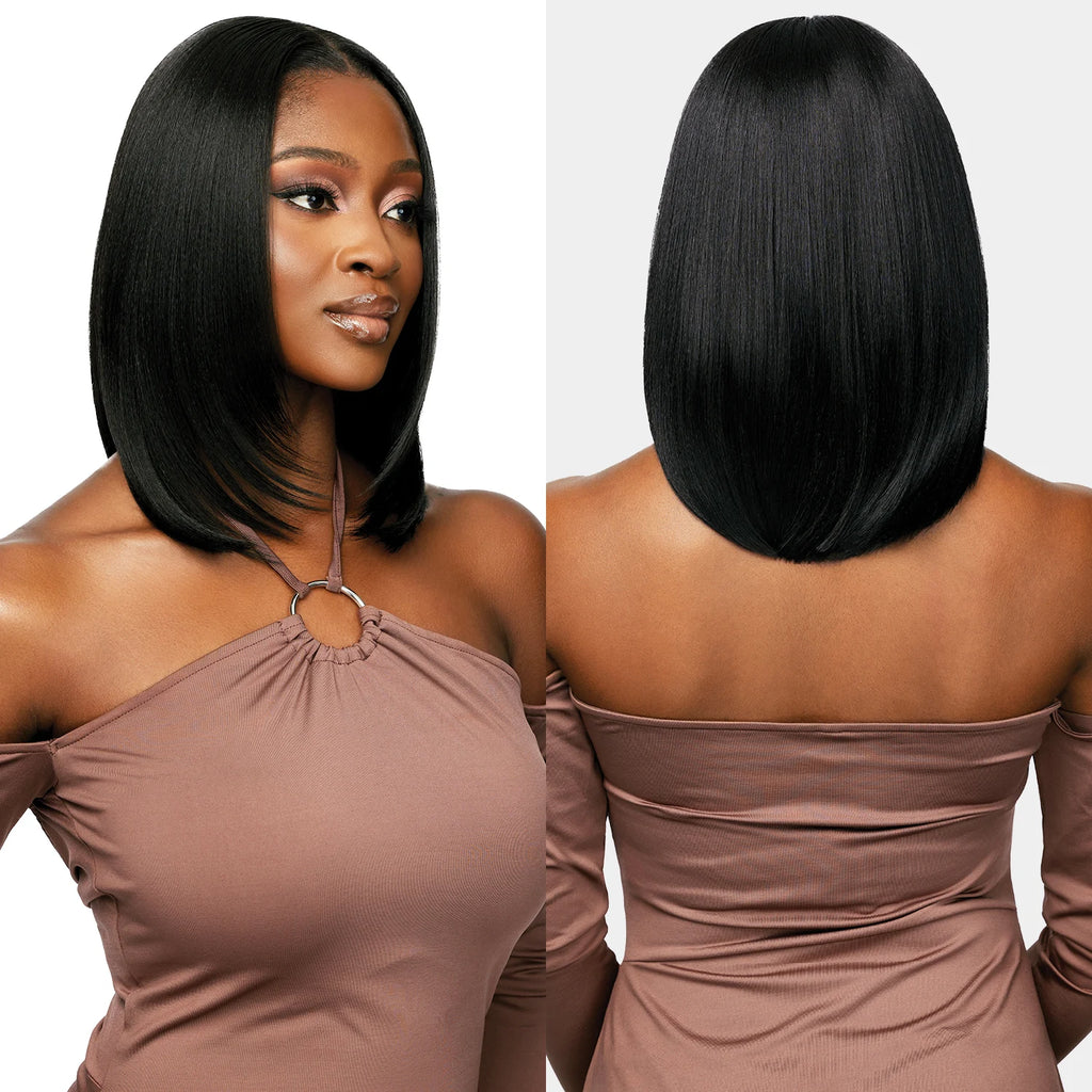 Outre Human Hair Blend Glueless HD 5X5 Lace Closure Synthetic Wig HHB-Natrual Yaki 14"