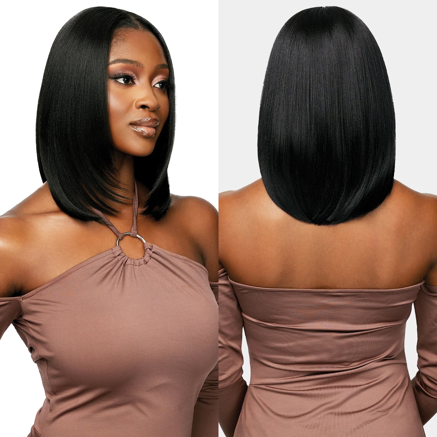 Outre Human Hair Blend Glueless HD 5X5 Lace Closure Synthetic Wig HHB-Natrual Yaki 14"