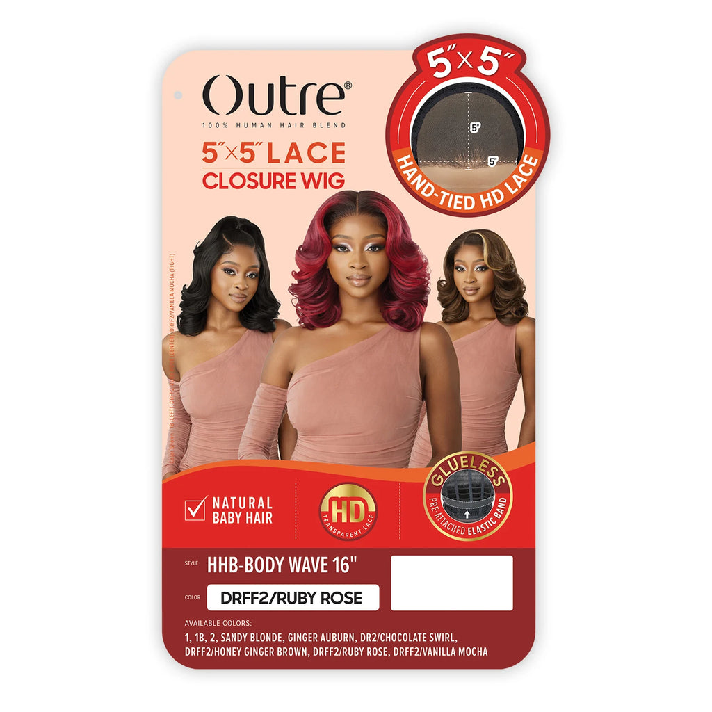 Outre Human Hair Blend Glueless Synthetic HD 5X5 Lace Closure Wig HHB-Body Wave 16"