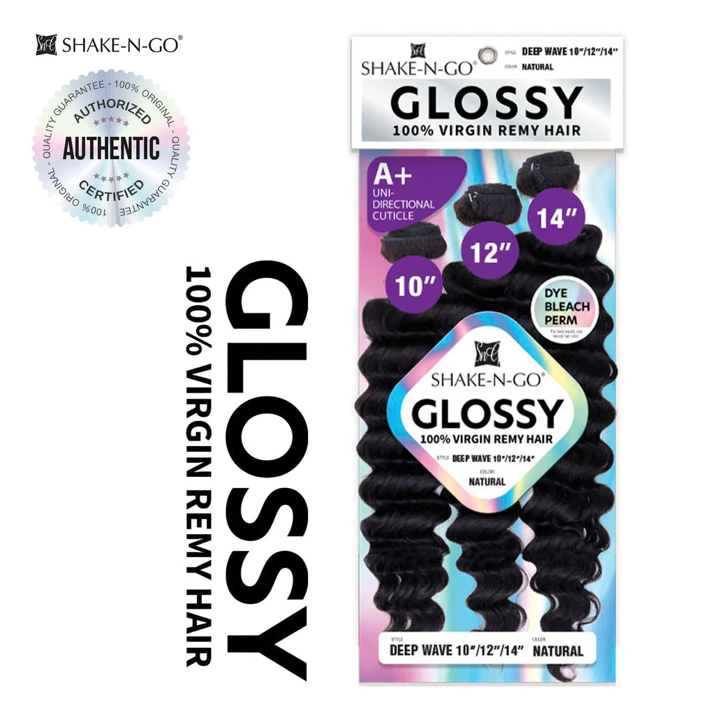 Shake-N-Go Glossy Virgin Remy Hair Weave 3 Bundles Deep Wave – Natural Shine, Full Volume, Soft Texture, Easy Styling
