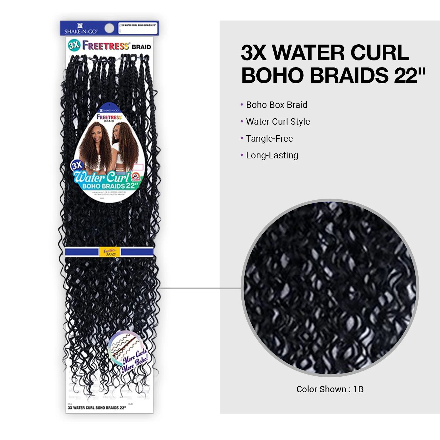 FreeTress Synthetic Crochet Braids 3X Water Curl Boho Braids 22"