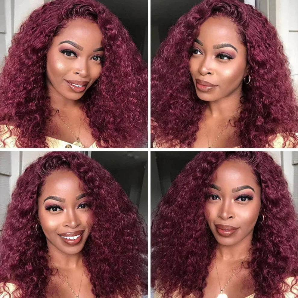 99J Burgundy Remy Hair Curly Bob Wig 7x5 Glueless Closure Short Lace Wig 100% Human Hair 13x4 180% Density HD Lace Frontal Wigs
