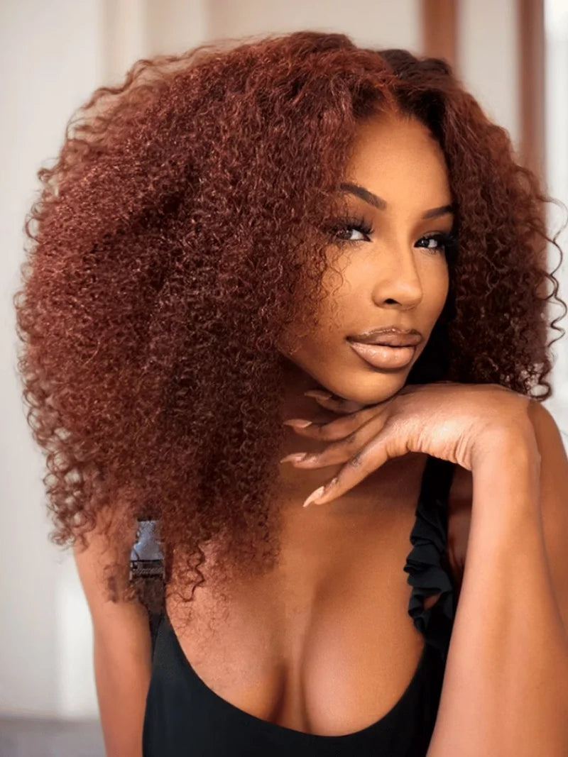 180% Density Copper Red Glueless Reddish Brown Deep Lace Short Bob Frontal Wigs 13x4 Lace Frontal Wigs Remy Curly Hair