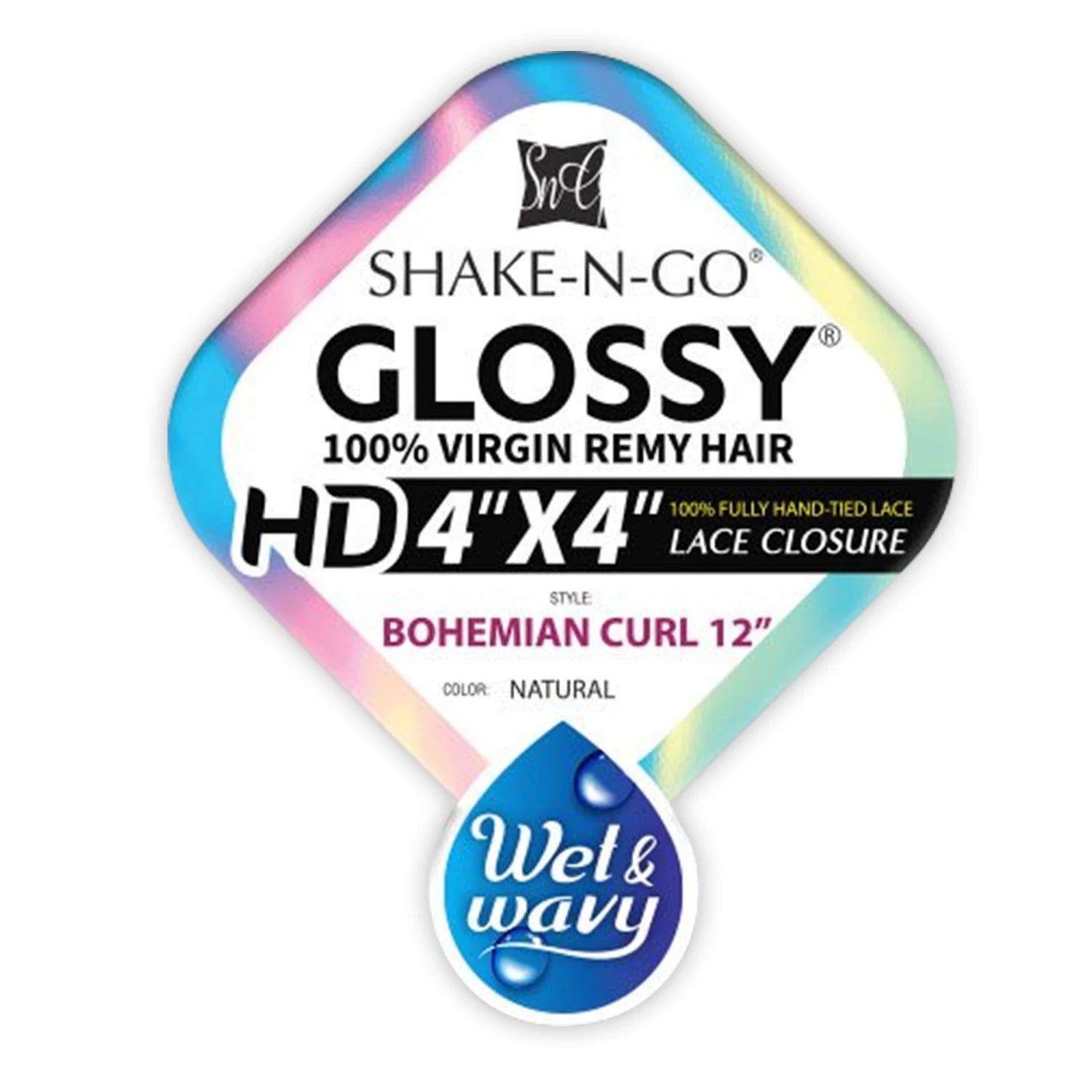 Shake-N-Go Virgin Remy Hair HD Lace Closure Glossy Wet N Wavy 4X4 Bohemian 12"
