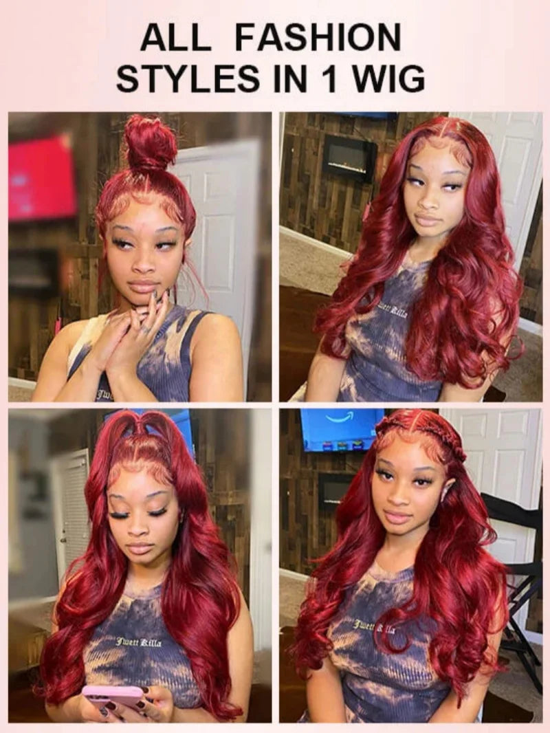 Wear and Go 42 inch Body Wave Wig Burgundy 99J Lace Front Wig 7X5 Glueless Burgundy HD Lace Frontal Wig Human Hair Pre Cut