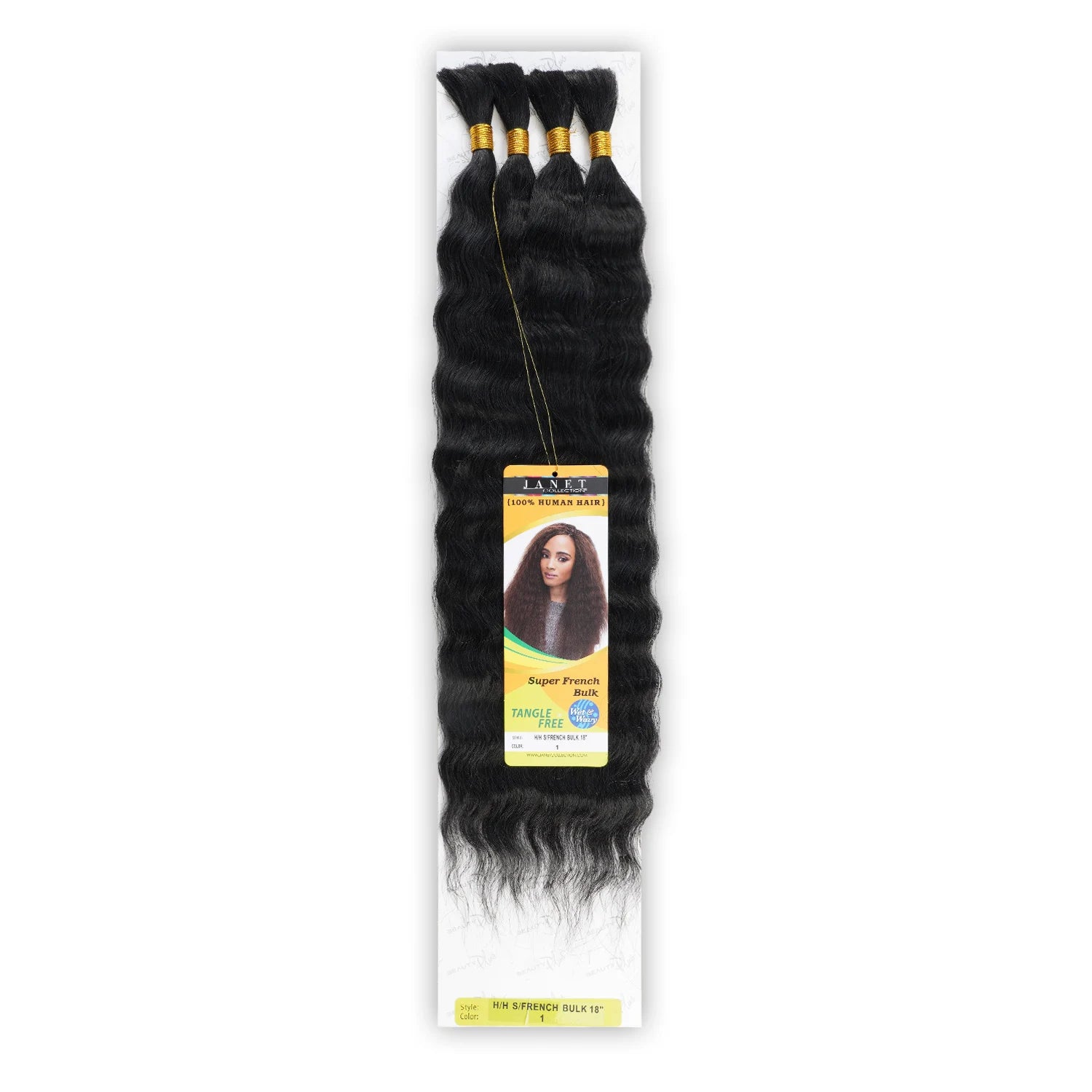 Janet Collection Wet n Wavy Human Hair Braids Super French Bulk 4Pcs –Natural Curls, Ultra Soft, Easy Braiding, French Elegance
