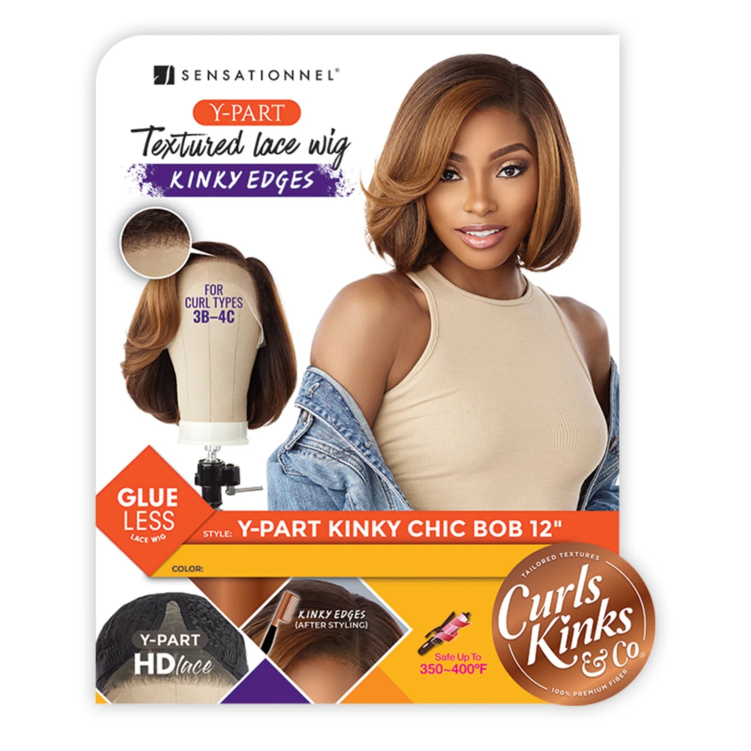 Sensationnel HD Lace Front Synthetic Wig Curls Kinks N Co Glueless Kinky Edges Y-Part Kinky Chic Bob 12"
