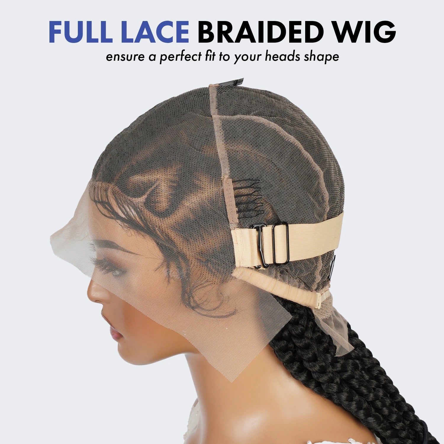 Authentic Glueless Full Lace Braided Wig Jumbo Straight Back Feed-In Braids Crisscross Heart Design 1B 36" BW Unit6