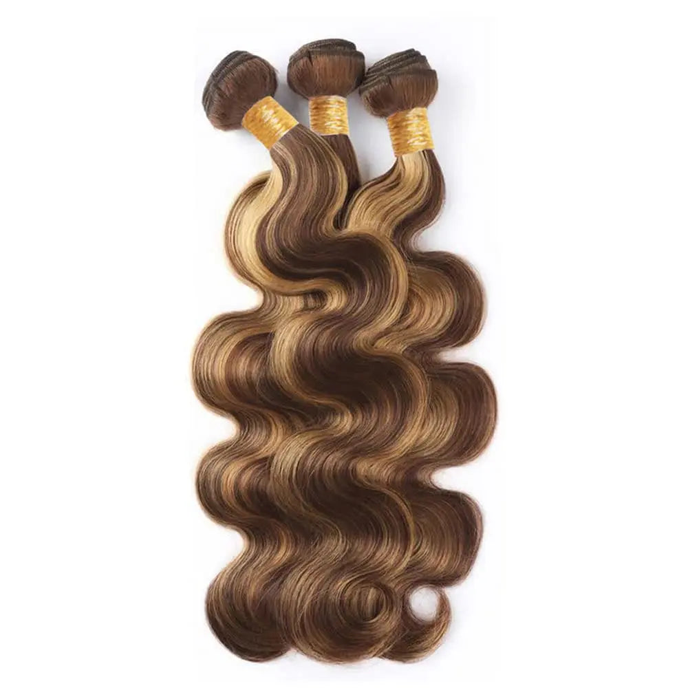 P4/27 Honey Brown Brazilian Hair Bundles Human Hair 30 32 Inch Highlight Body Wave Bundle 100% Brazilian Human Hair For Women