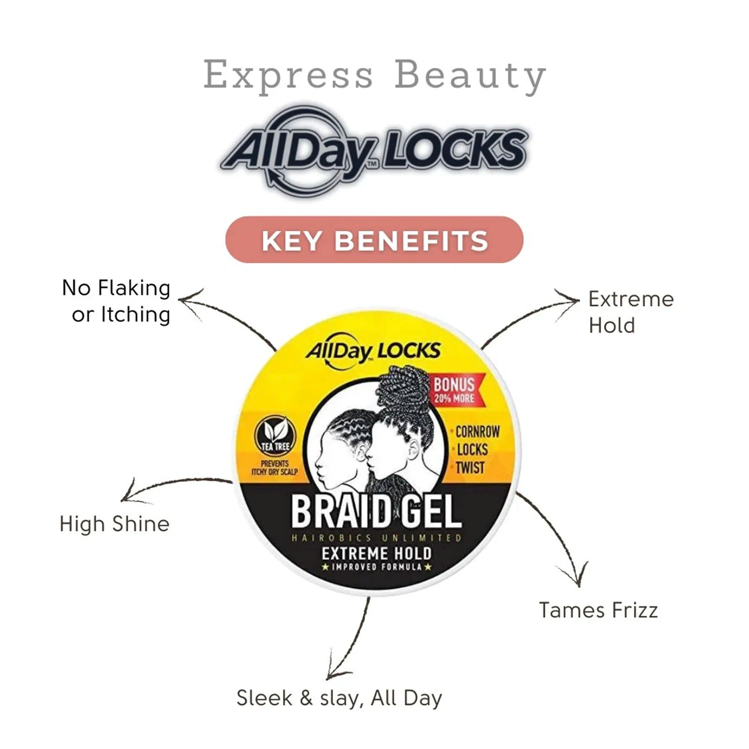 All Day Locks Braid Gel Extreme Hold - Long-Lasting, Flake-Free Control for Neat, Sleek, and Defined Braids