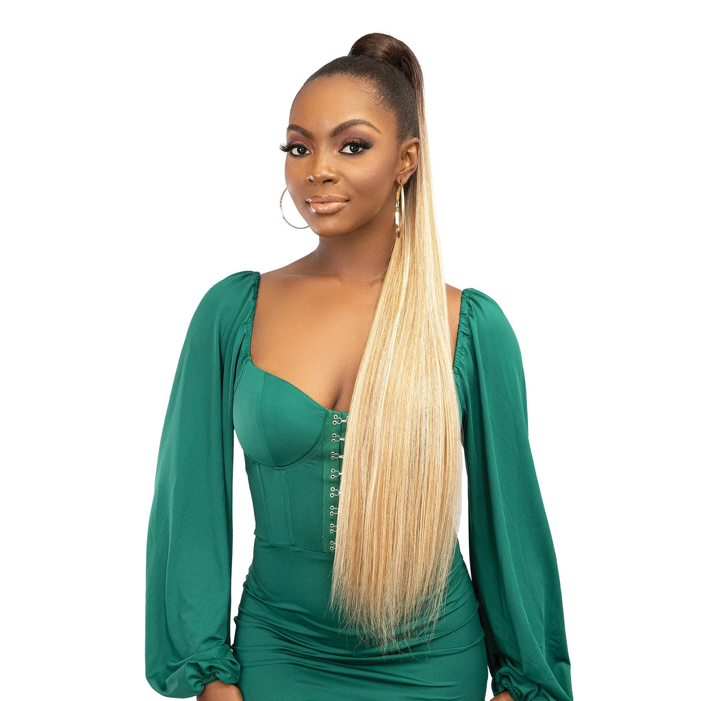 Janet Collection Human Hair Prime Unimix Ponytail Remy Illusion Snatch N Wrap Straight 34