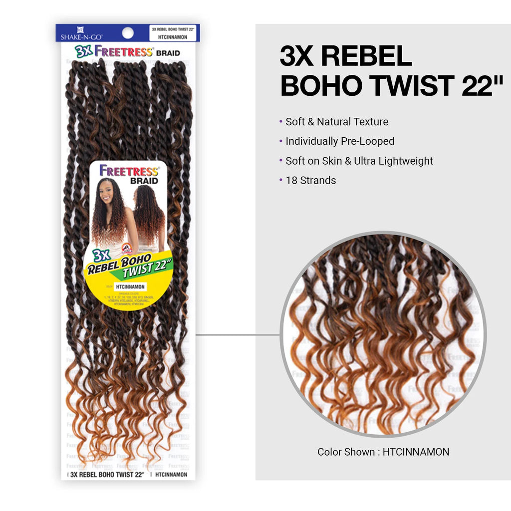 FreeTress Synthetic Crochet Braids 3X Rebel Boho Twist 22"