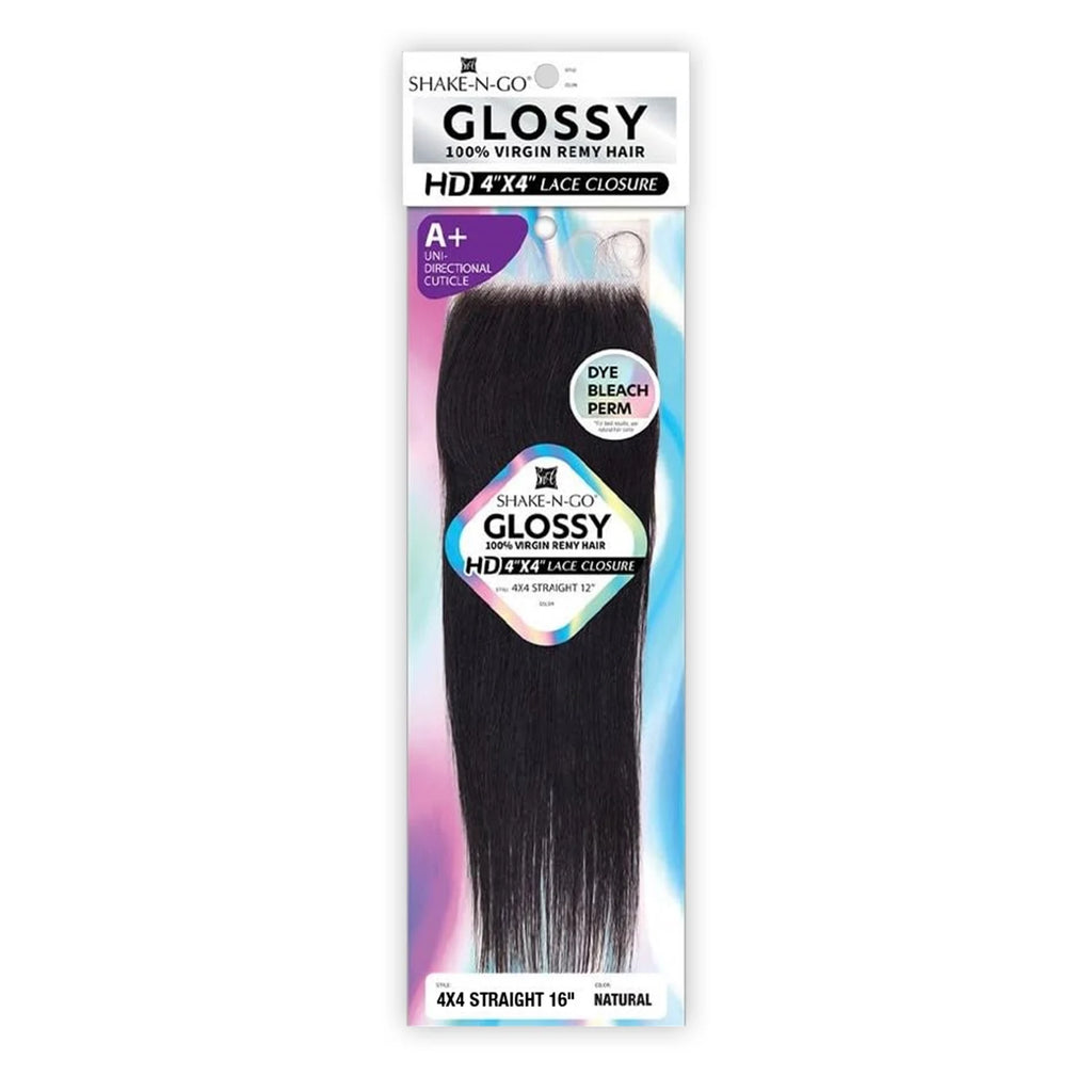 Shake-N-Go Virgin Remy Hair Glossy HD Lace Closure 4X4 Straight 16"