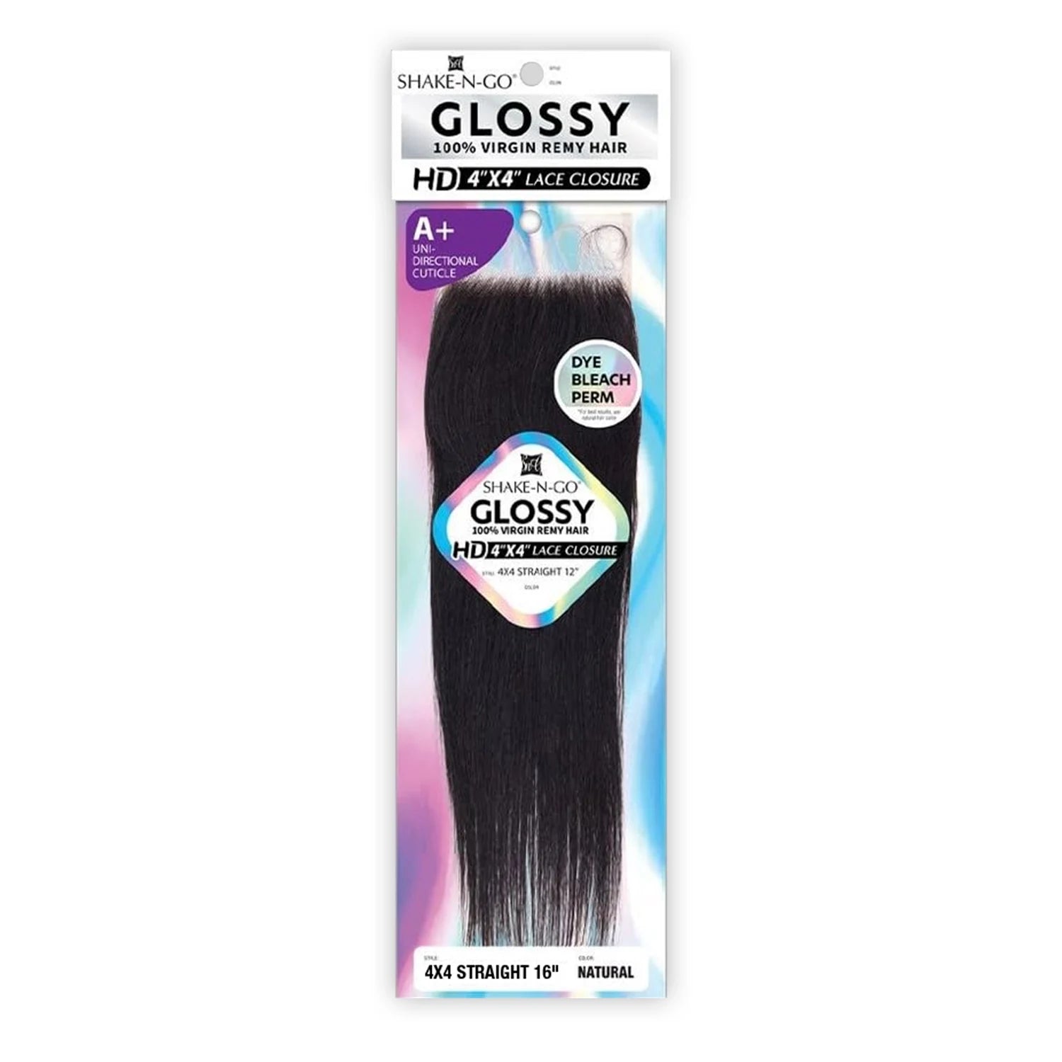 Shake-N-Go Virgin Remy Hair Glossy HD Lace Closure 4X4 Straight 16"