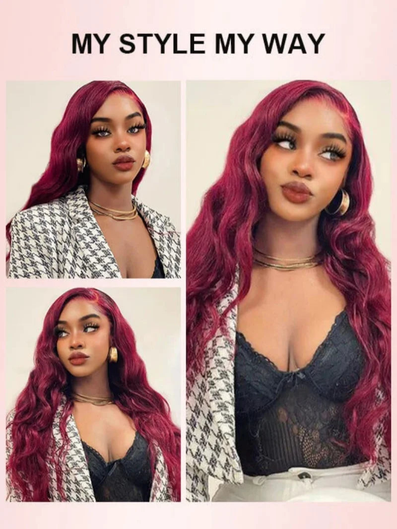 360 Full Lace Wig Human Hair 99j Red Colored Wigs Body Wave Wig 7X5 Glueless Burgundy HD Lace Frontal Wig Human Hair Pre Plucked