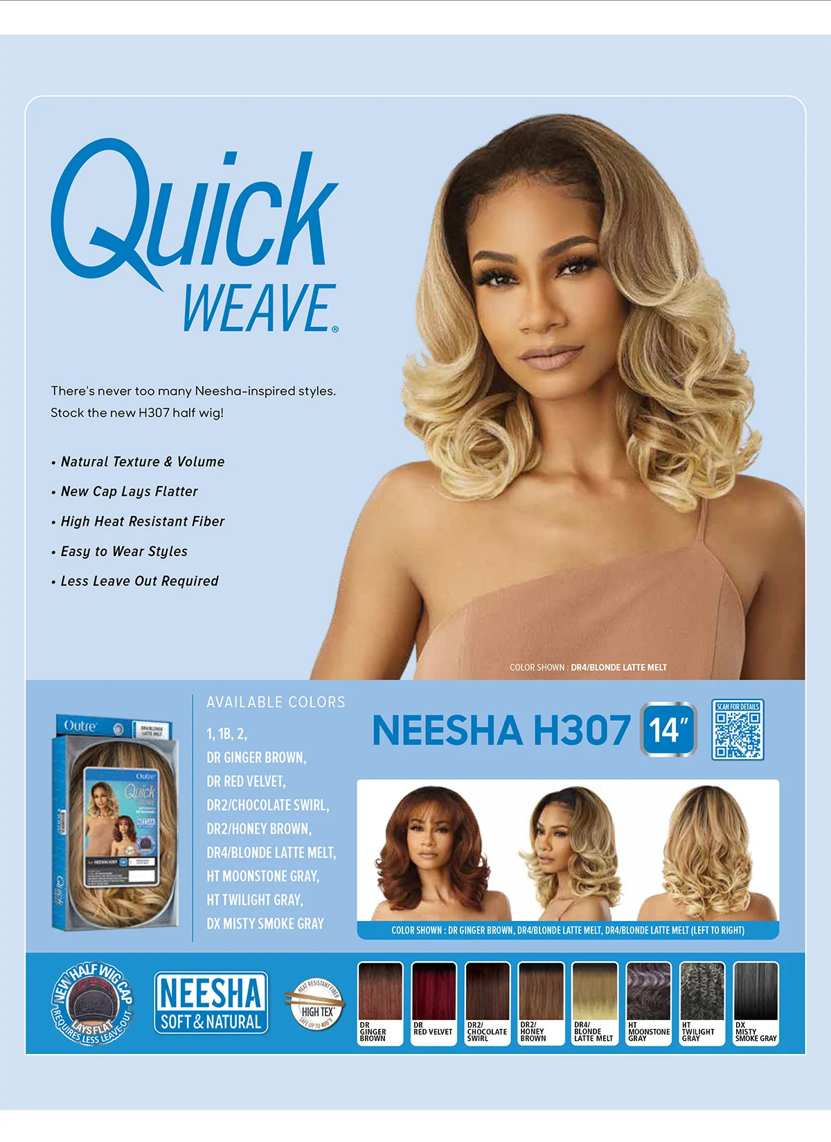 Outre Quick Weave Half Wig Neesha H307 - Added Curl Style, Natural Look, Easy to Wear