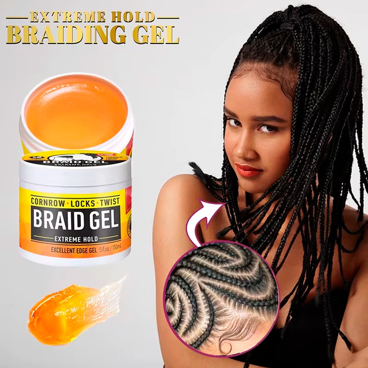 All Day Locks Braid Gel Extreme Hold - Long-Lasting, Flake-Free Control for Neat, Sleek, and Defined Braids