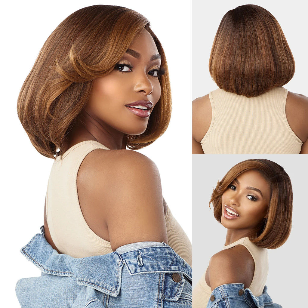 Sensationnel HD Lace Front Synthetic Wig Curls Kinks N Co Glueless Kinky Edges Y-Part Kinky Chic Bob 12"