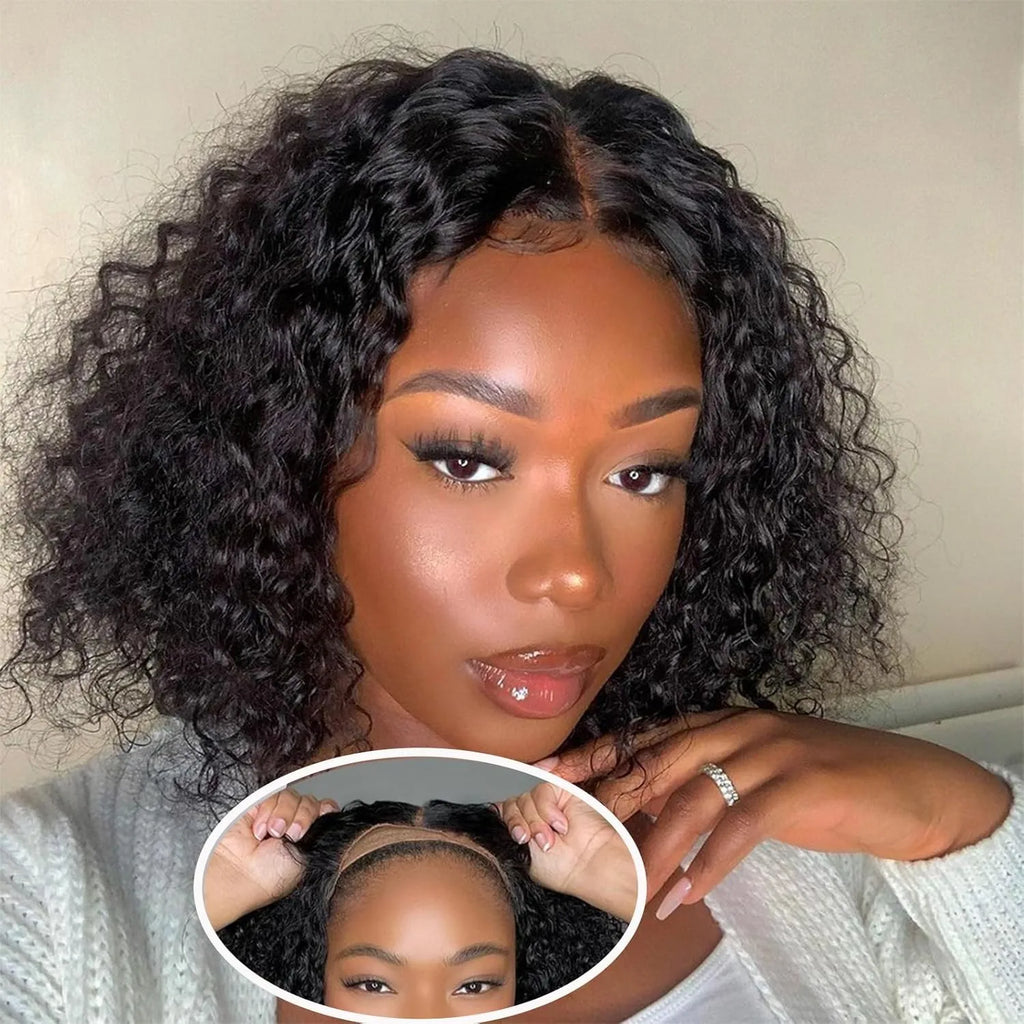 Water Wave 4x4 Closure Wigs Human Hair Glueless Bob Wig Human Hair Pre Plucked 13x4 Deep Curly Lace Front Wig 180% Density Full