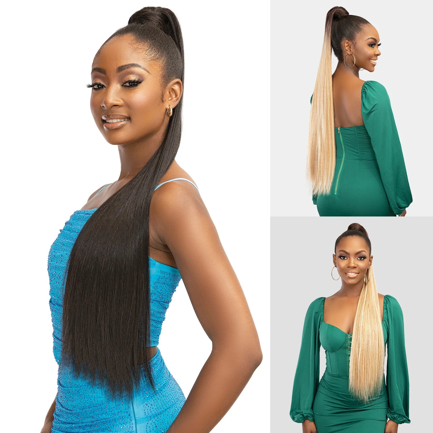 Janet Collection Human Hair Prime Unimix Ponytail Remy Illusion Snatch N Wrap Straight 34