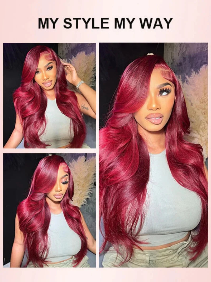 Wear and Go 42 inch Body Wave Wig Burgundy 99J Lace Front Wig 7X5 Glueless Burgundy HD Lace Frontal Wig Human Hair Pre Cut