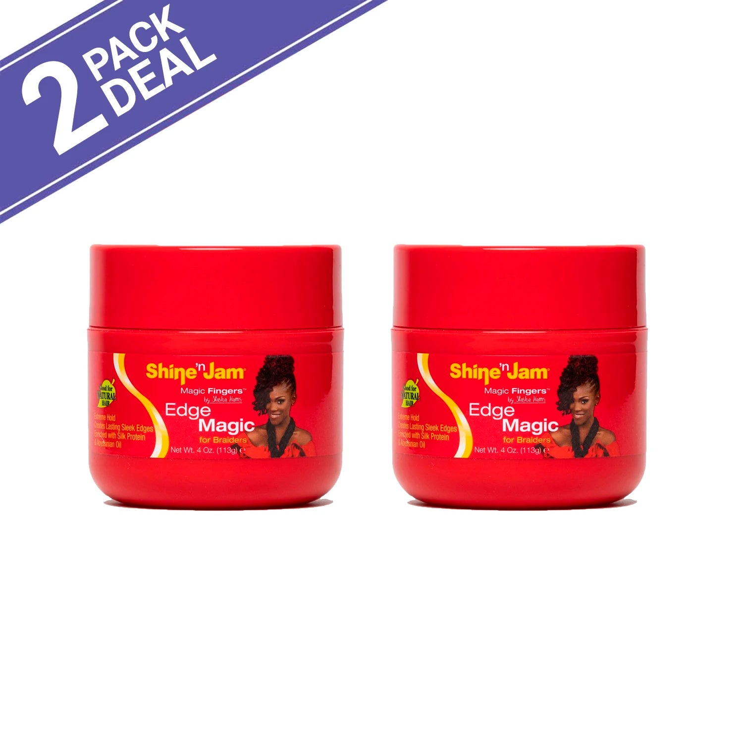 2Pack Deal Ampro Shine 'n Jam Magic Fingers Edge Magic for Braiders 4oz - Strong Hold, Tames Flyaways, Perfect for Braiding
