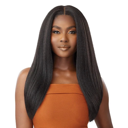 Outre Human Hair Blend Glueless HD 5X5 Lace Closure Wig Kinky Straight 24" - Long, Natural Curl Style Added, Premium Quality