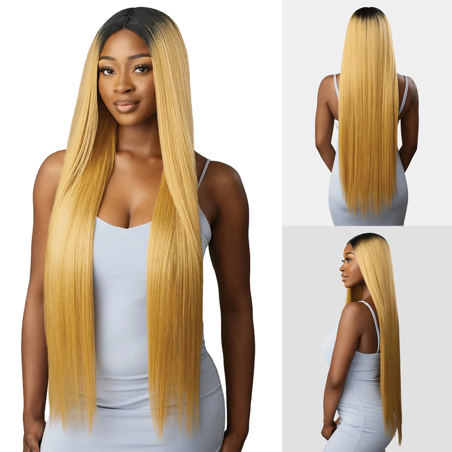 Outre Human Hair Blend Weave Premium Purple Pack Brazilian Boutique Virgin Sleek Pressed 26", 28", 30"+ Free 4 Deep Lace Parting
