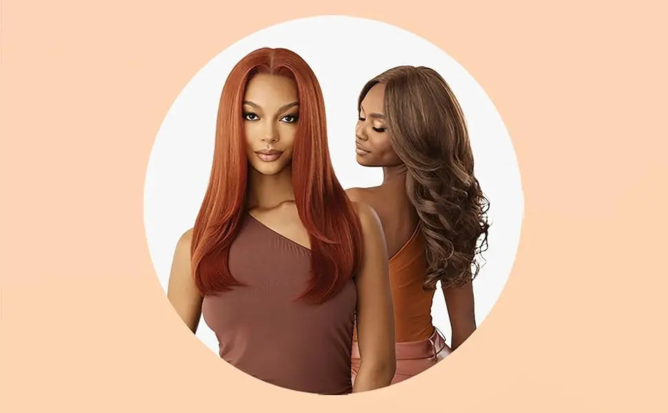 Outre Human Hair Blend Glueless HD 5X5 Lace Closure Wig Kinky Straight 24" - Long, Natural Curl Style Added, Premium Quality