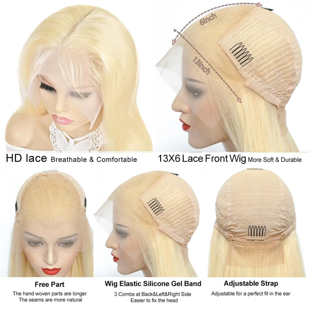 200% Density 13x6 HD Transparent Lace Front Wigs Straight Human Hair Wigs Wear and Go 613 Blond Lace Frontal Wig Human Hair