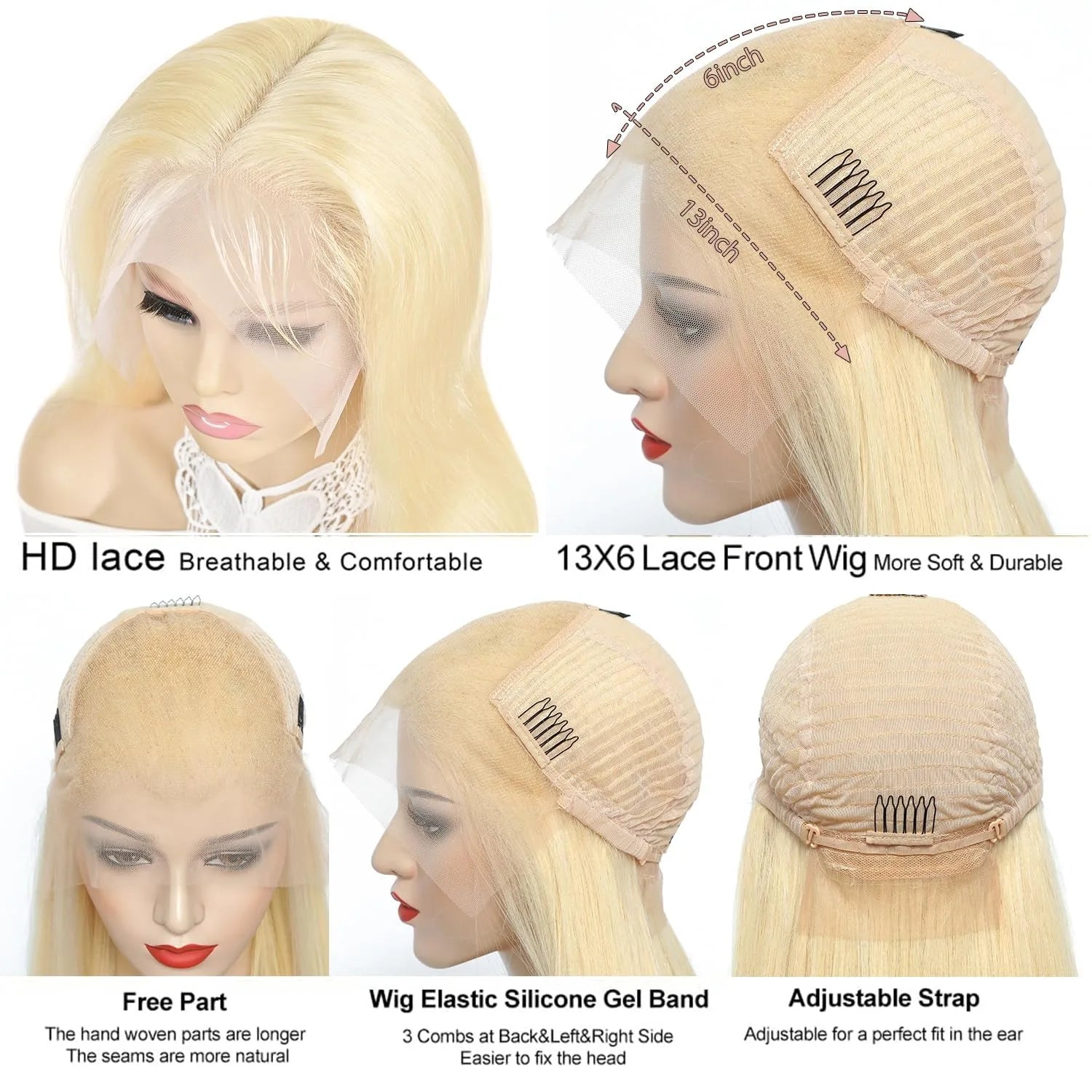 200% Density 13x6 HD Transparent Lace Front Wigs Straight Human Hair Wigs Wear and Go 613 Blond Lace Frontal Wig Human Hair