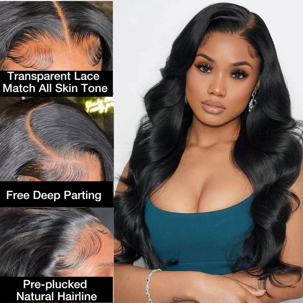 Wear and Go Glueless Wigs Human 26 Inch 13x4 Glueless Body Wave Wigs Human Hair 180% Density Natural Black for Women Pre Plucked