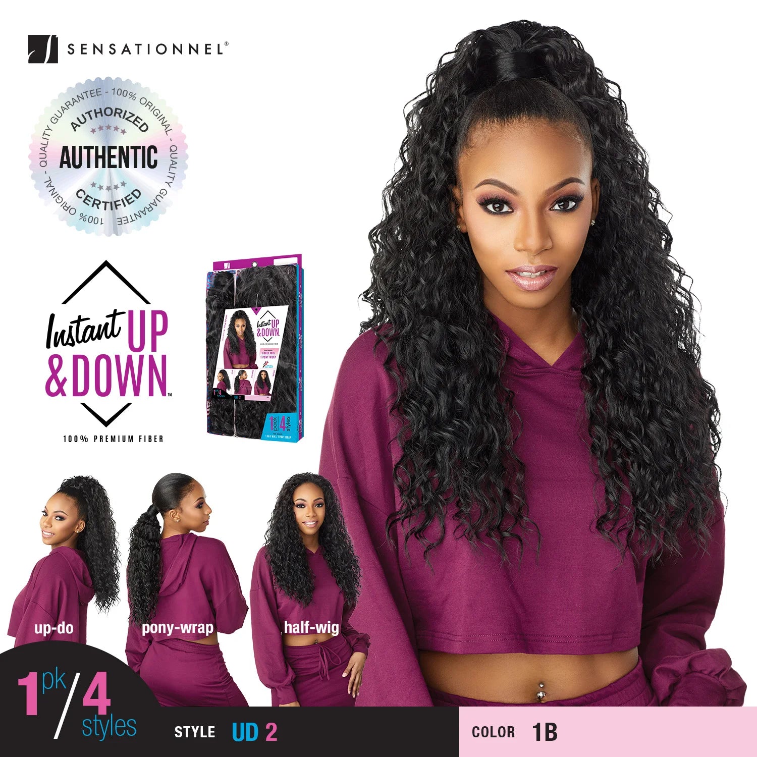 Sensationnel Half Wig N Pony Wrap Instant Up N Down UD 2 – Half Wig and Ponytail Style, Ready-to-Wear