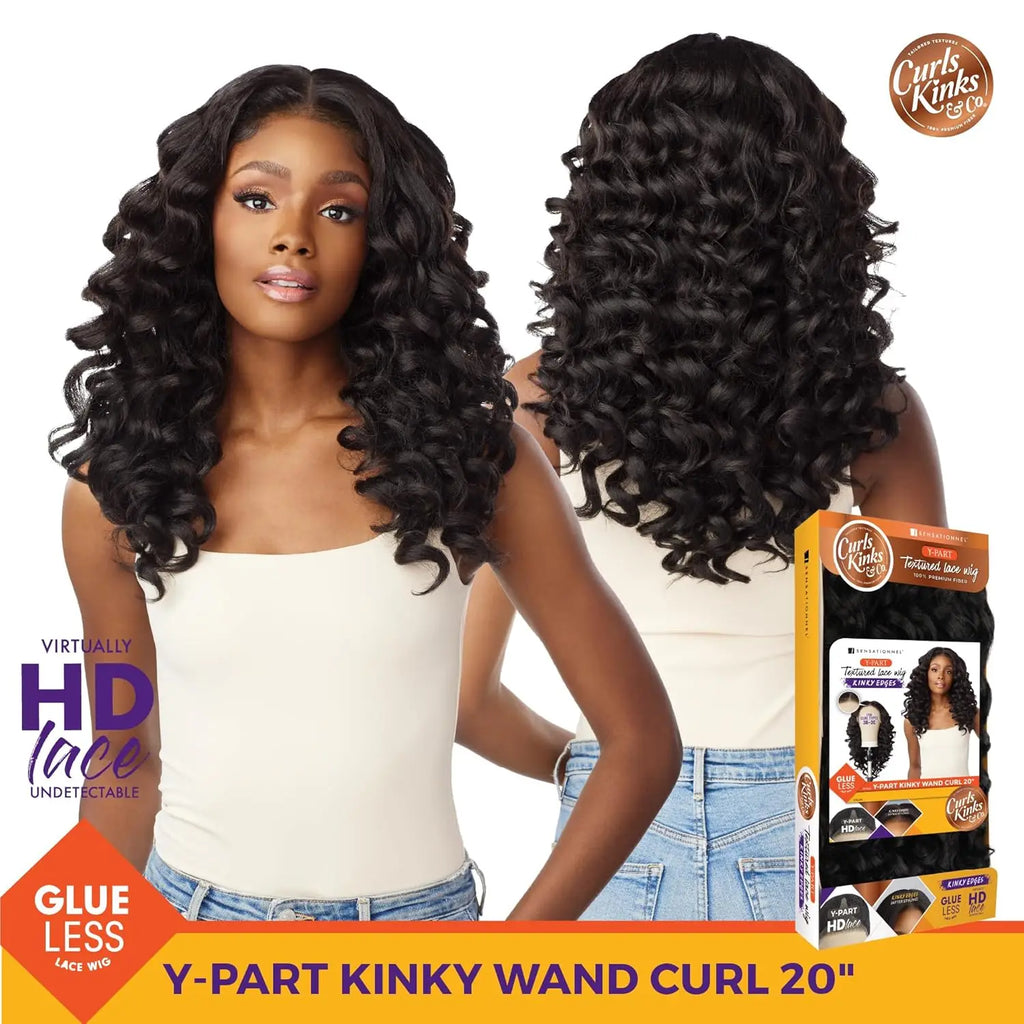 Sensationnel Curls Kinks N Co HD Lace Wig Glueless Y-Part Kinky Wand Curl 20" - Deep Curl Style, Soft & Full Volume