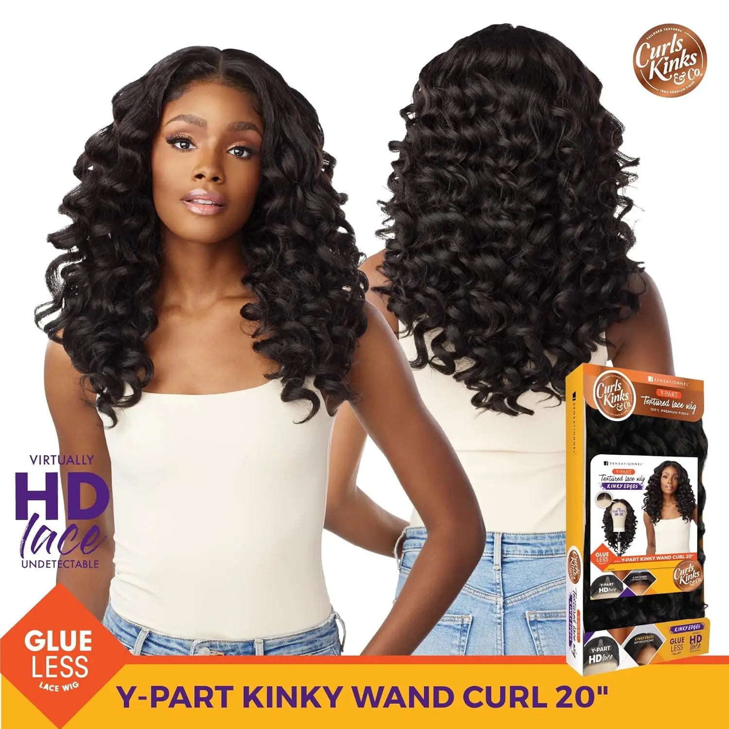 Sensationnel Curls Kinks N Co HD Lace Wig Glueless Y-Part Kinky Wand Curl 20" - Deep Curl Style, Soft & Full Volume