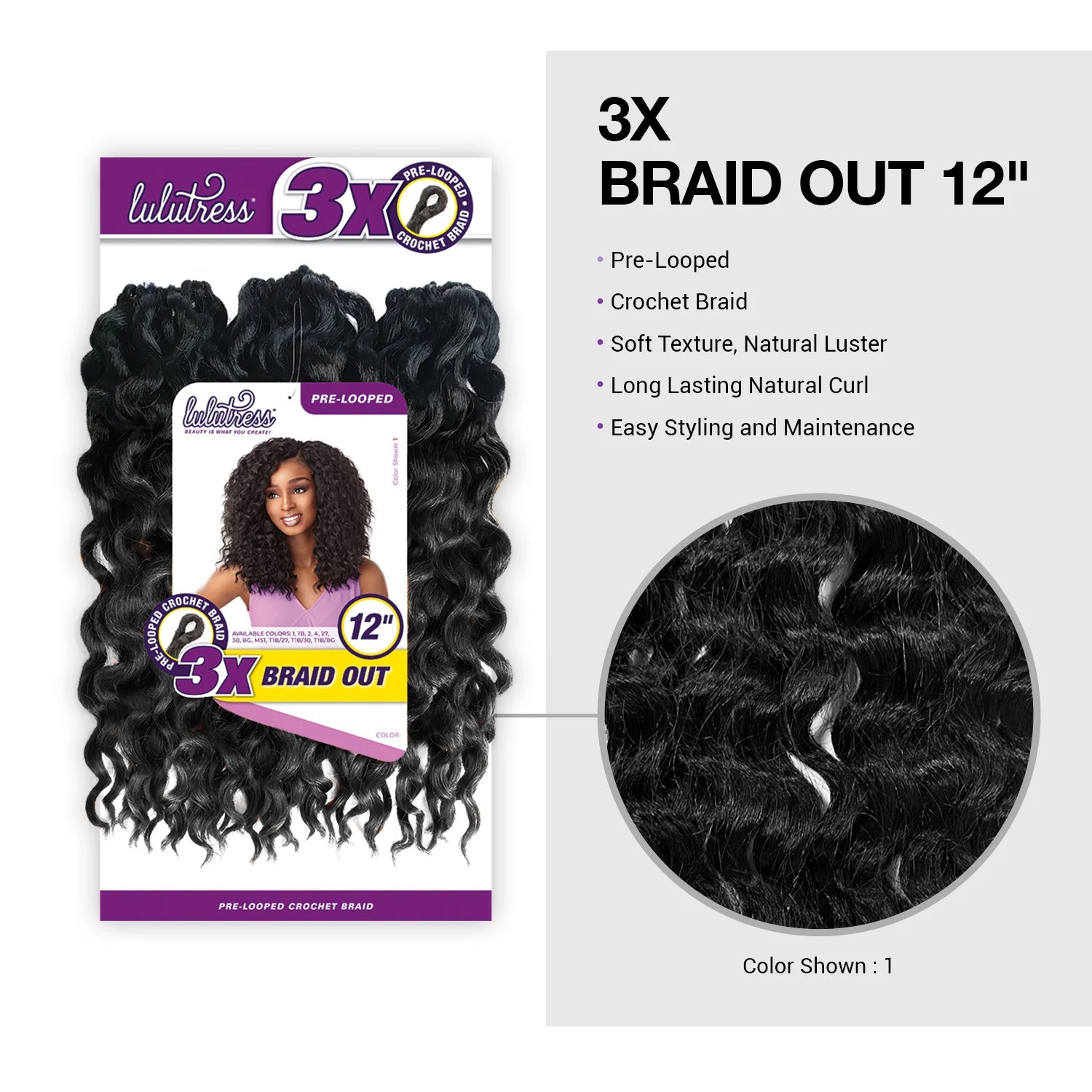 Sensationnel Synthetic Crochet Braids Lulutress Pre-Looped 3X Braid Out 12"