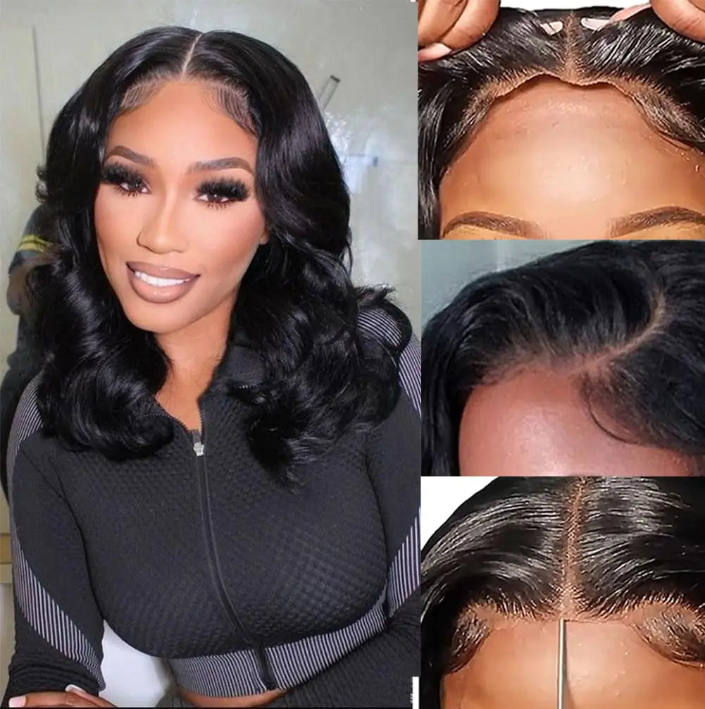 Pre-Styled Body Wave Short Bob Wig Transparent Lace Wigs 13x4 Glueless Wig Ready To Go Short Bob Wigs Body Wave Human Hair
