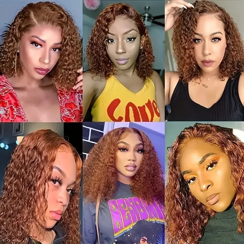 Brown Kinky Curly Bob Wig Deep Wave Frontal Wigs 13x4 HD Transparent Lace Frontal Wigs 00% Human Hair Brazilian Remy Hair