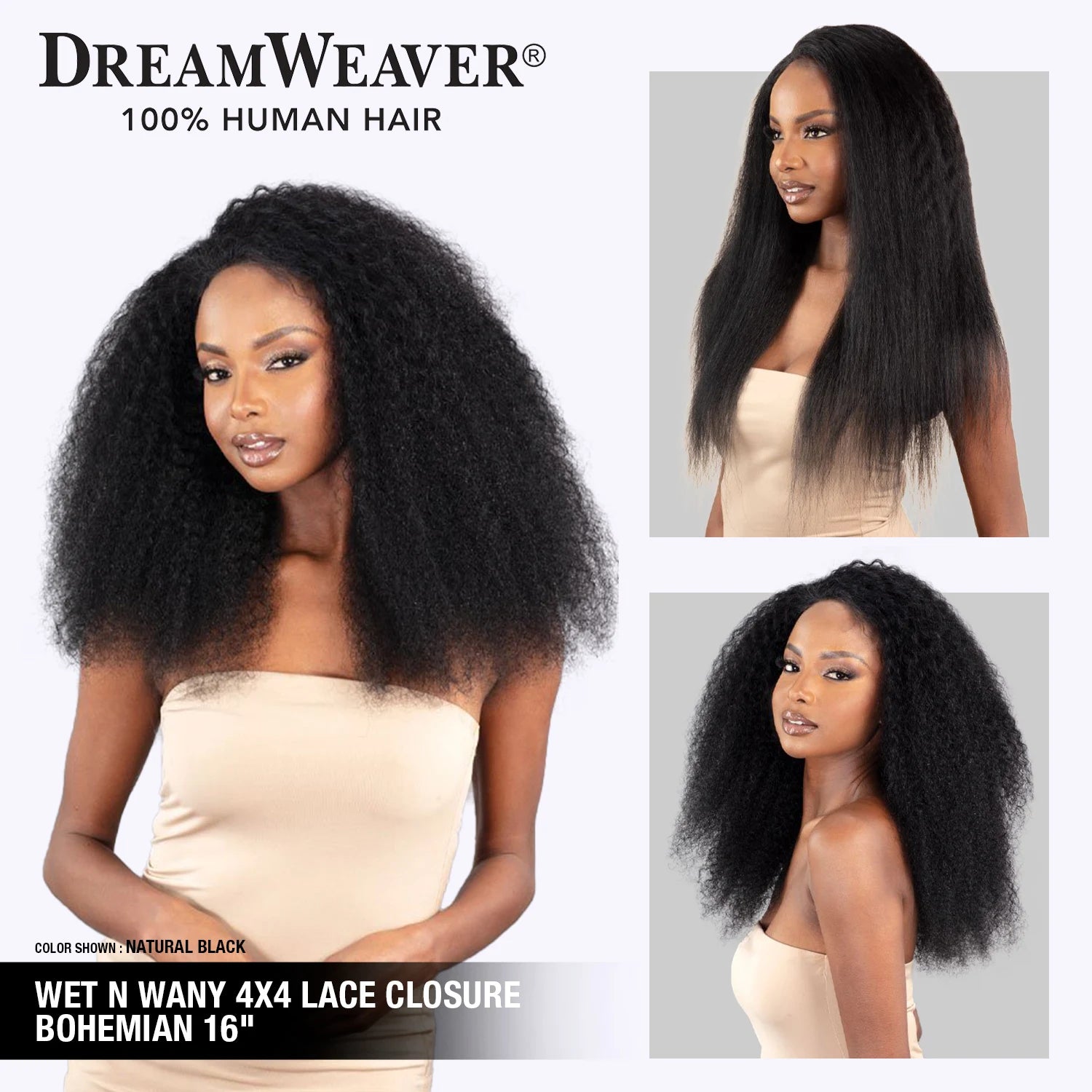 ModelModel Virgin Human Hair Dream Weaver Wet N Wavy 4X4 Lace Closure Bohemian 16"