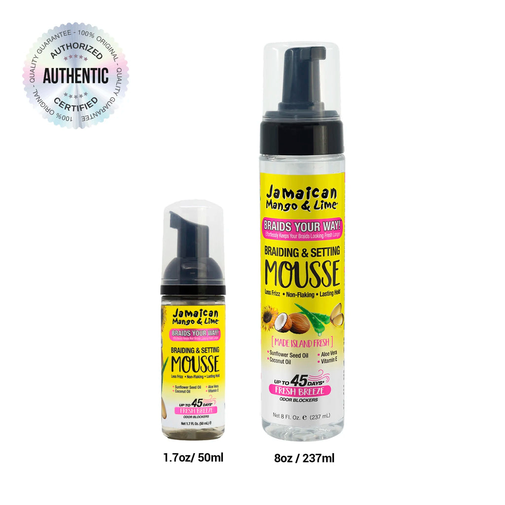 Jamaican Mango & Lime Braiding & Setting Mousse - Strong Hold, Defines Braids, Adds Shine, Lightweight Formula