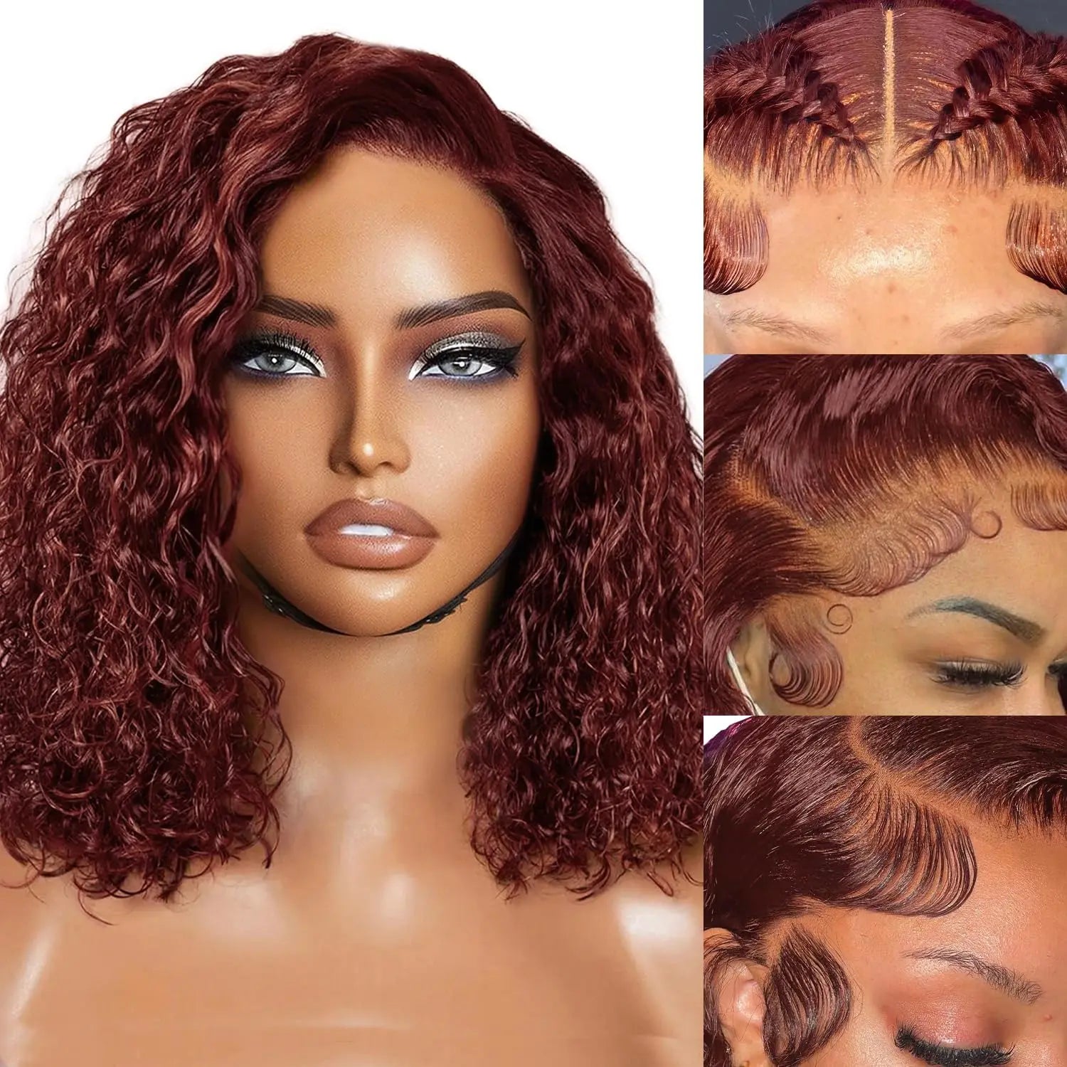 18 Inch Brazilian Glueless Reddish Brown Deep Wave Frontal Wig 180% Density Copper Red Curly 13x4 Lace Frontal Human Hair Wig