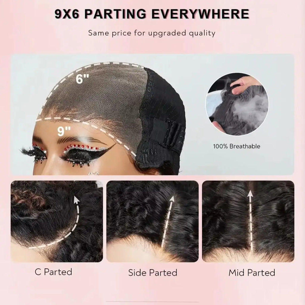 #4 Chocolate Brown 9x6 Lace Closure Bob Wig Human Hair Glueless Brown Natural Bob Short Water Wave Lace Front Wigs 300% Density