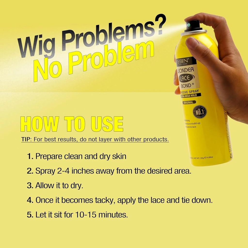 Ebin New York Wonder Lace Bond Adhesive Melting Spray Extra Mega Hold Daily Use - Long lasting Hold, Ideal for Lace Wigs