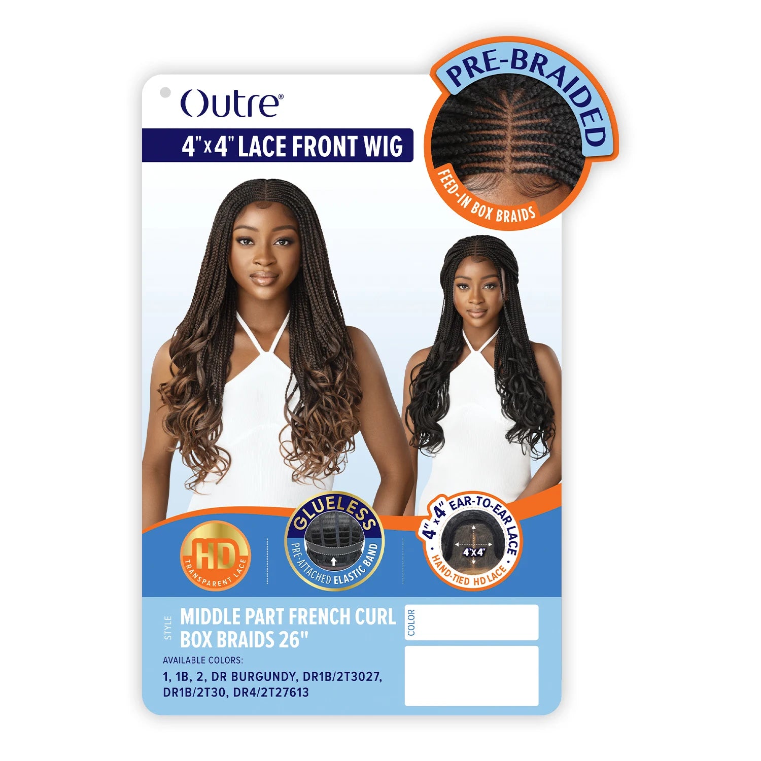 Outre HD Pre-Braided HD Lace Front Synthetic Wig 4X4 Middle Part French Curl Box Braids 26"