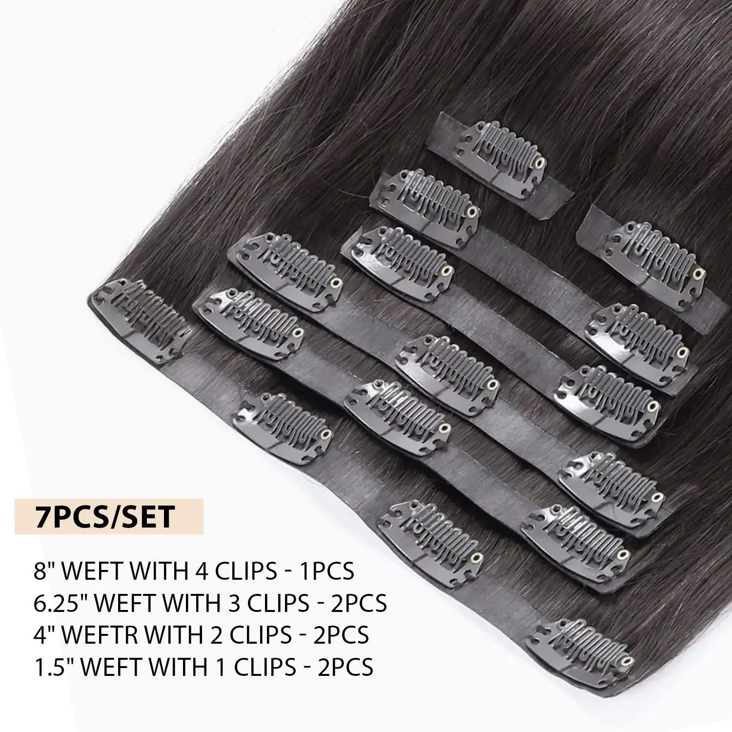 100% Human Hair Ultra Thin PU Seamless Clip In Extensions 7pcs Straight 18"