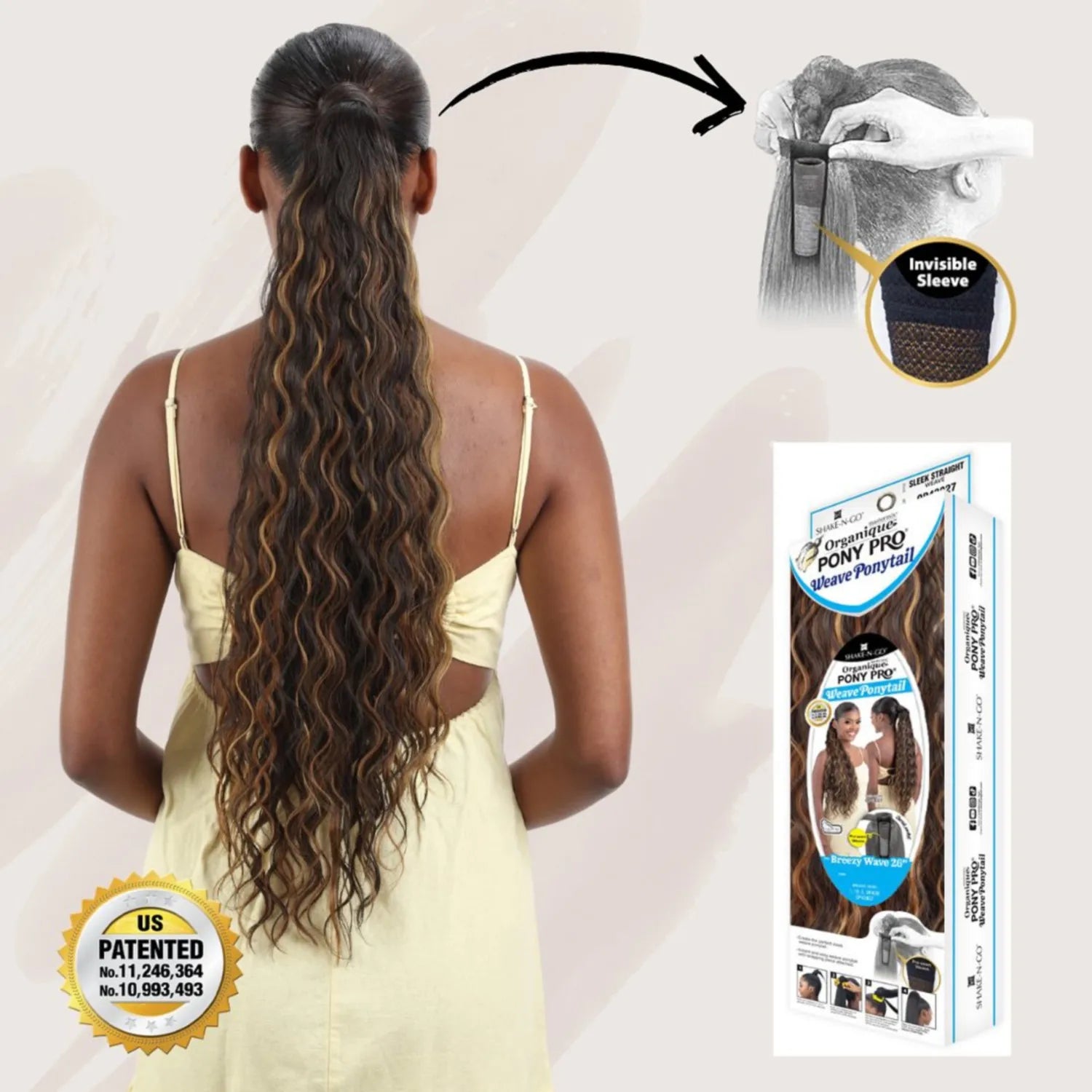Shake N Go Weave Organique Pony Pro Synthetic Ponytail Breezy Wave 26" with Secret Pocket made by Pre-sewn Weave