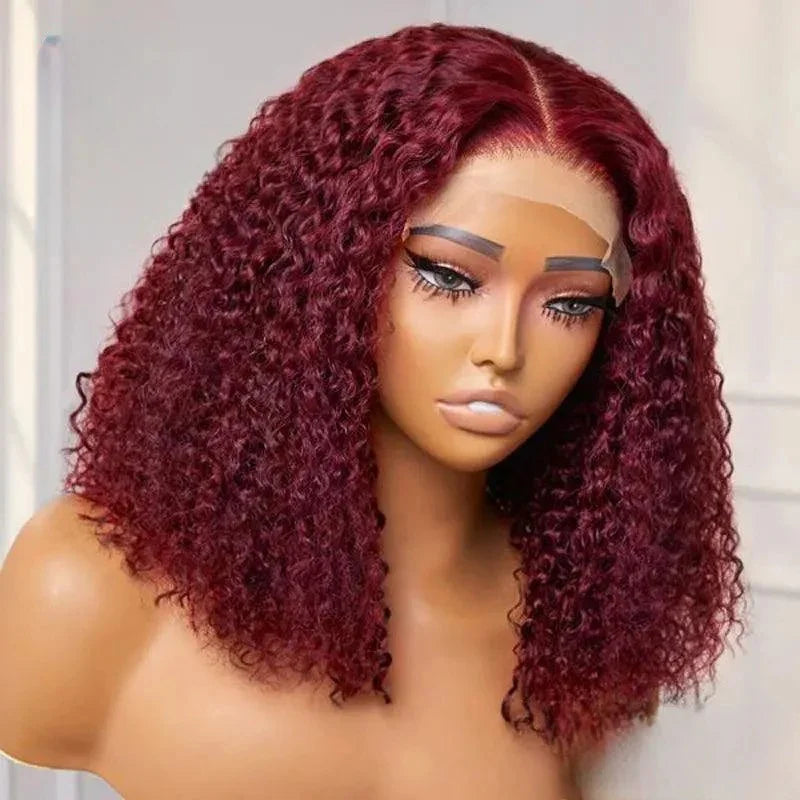 Wear And Go 99J Burgundy Color 13x4 Lace Glueless Kinky Curly Bob Wig Short  Wine Red Bob Wig Pre Plucked 180% Density