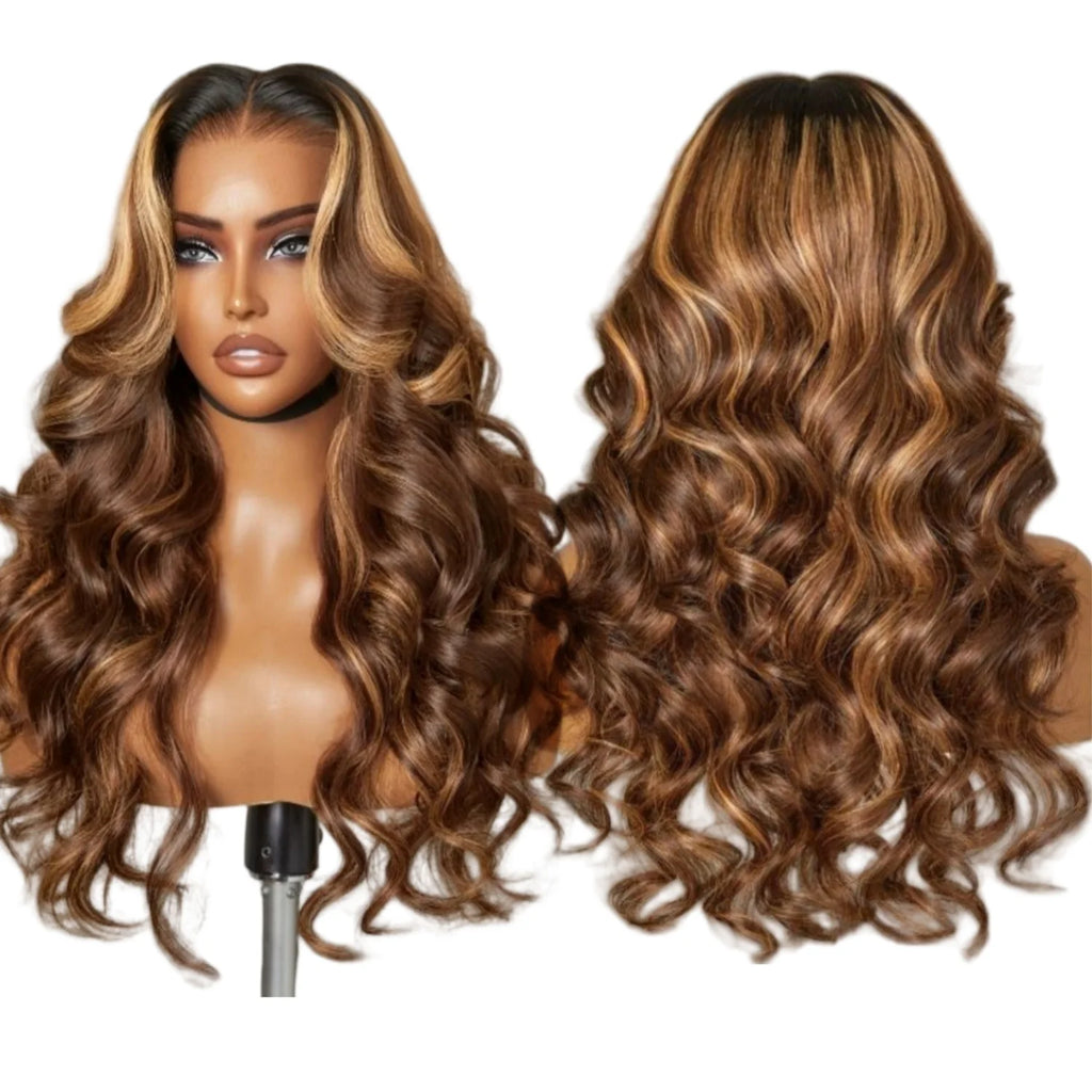 13x6 HD Highlight Body Wave Lace Front Wig 4/27 Highlight Brown Colored 13x4 Glueless Lace Front Human Hair Wigs Pre plucked